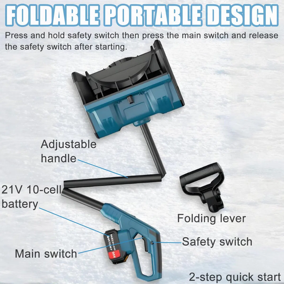Pala da Neve Elettrica Portatile-Spazzaneve Senza Fili,Motore Brushless da 600 W + 30 Minuti di Durata della Batteria,Larghezza di Pulizia di 25,4 Cm E profondità di 16 Cm 1battery