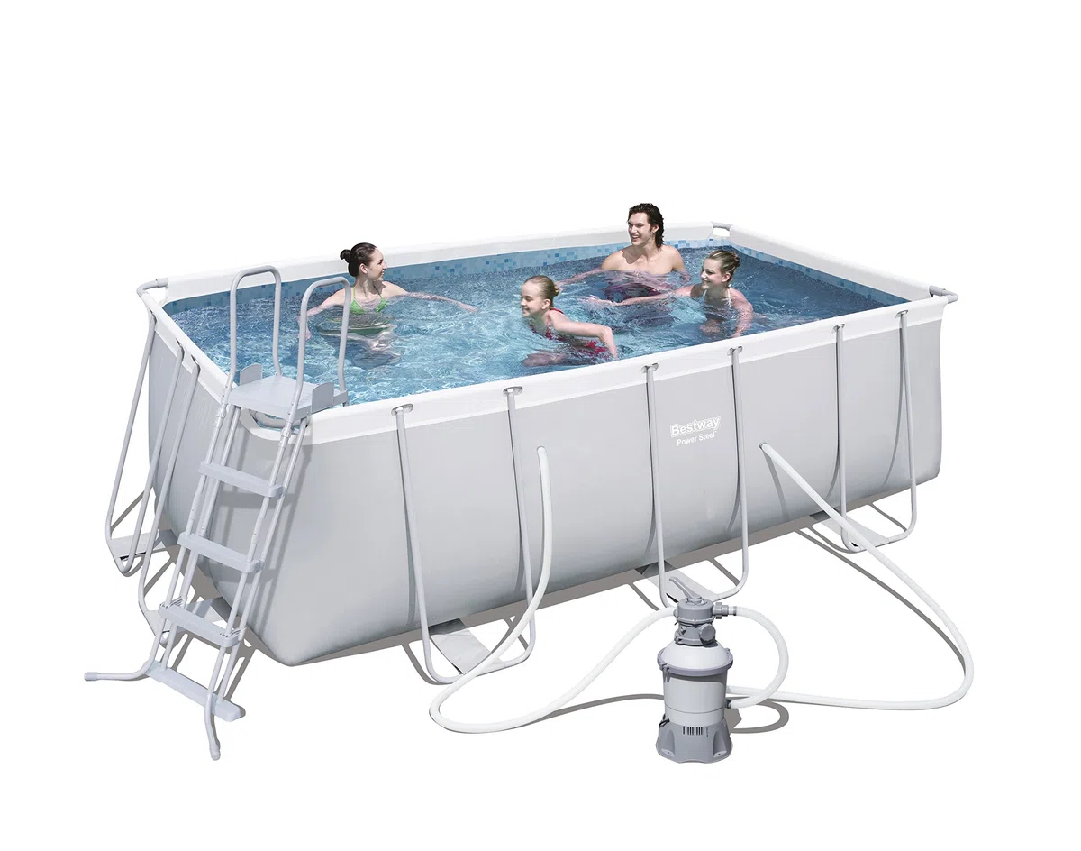 Bestway Power Steel 56457 Piscina con bordi Piscina rettangolare 8124L Blu, Grigio piscina fuori terra