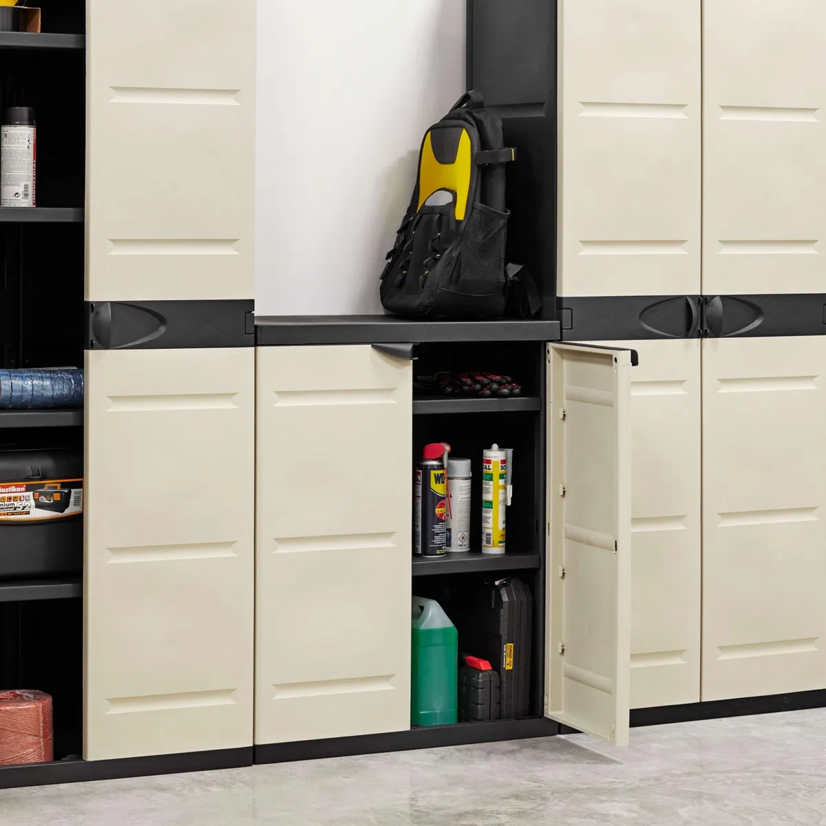 Miroytengo Armadio 2 ante e 2 ripiani interni, armadio basso esterno, armadio in resina titanio nero 70 x 88 x 41 cm