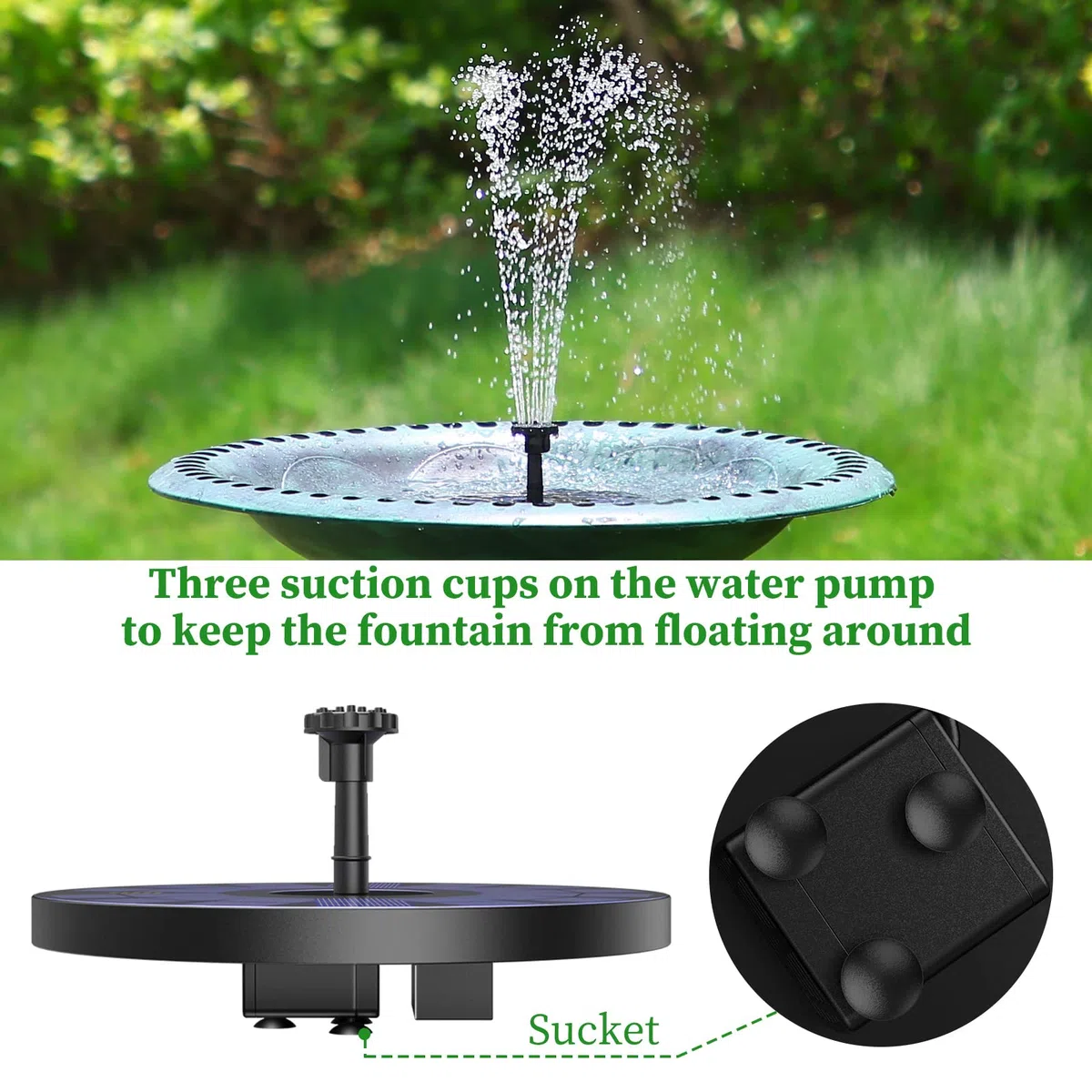 AMZtime 2.5W Fontana Pompa Solare da Giardino, con 6 Ugelli, Acqua Galleggiante per Bagno per Uccelli, Laghetto, Decorazione e Piscina