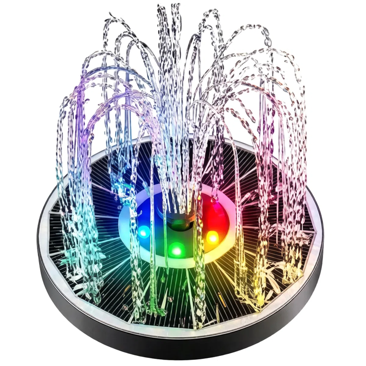 Fontana d'Acqua Solare da 40 cm con Luci LED RGB Colorate – Fontana Galleggiante con 6 Ugelli di Spruzzo – Ideale per Vasche per Uccelli e Decorazione da Giardino