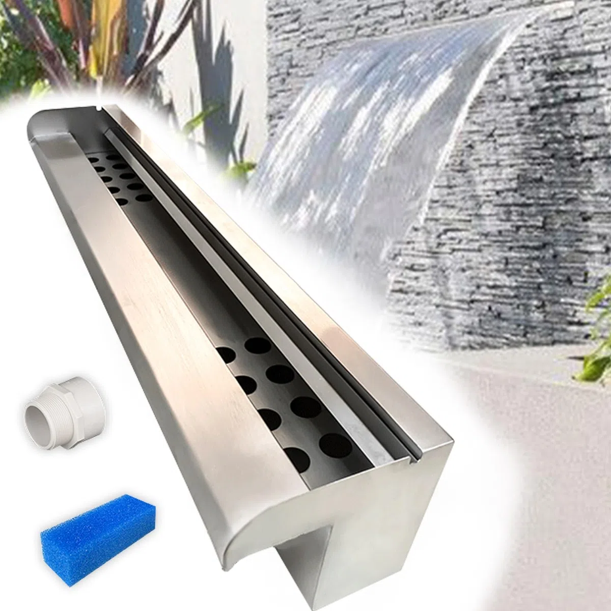 F Mount Cascata Spillway per stagni e giardini perfetto per stagni koi, rocciosi, patio, spa, decorazione include accessori tial per una facile installazione