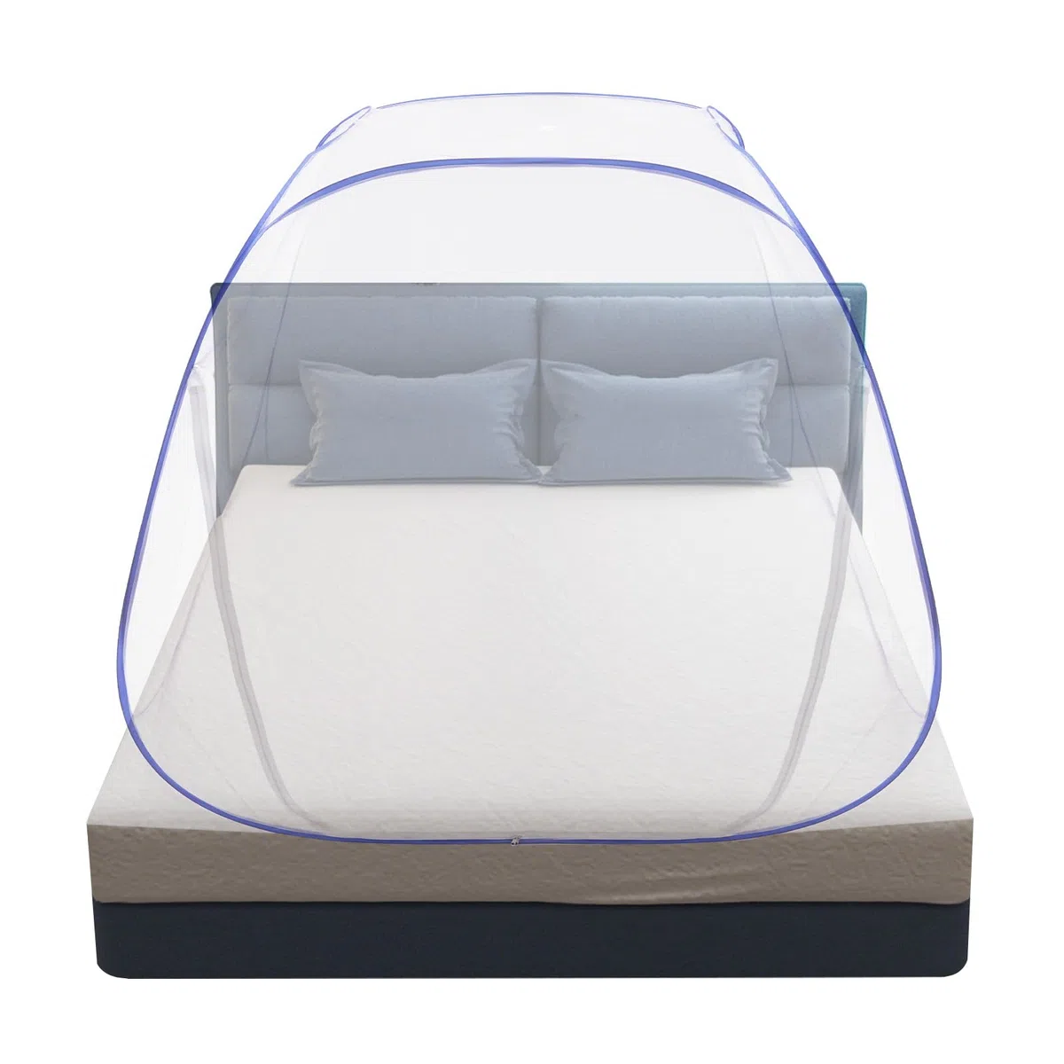 Zanzariera per letto, 180 x 200 cm, pop-up con fondo, pieghevole e traspirante, protezione dagli insetti, rete da letto con chiusura lampo, per bambini e adulti, colore: blu