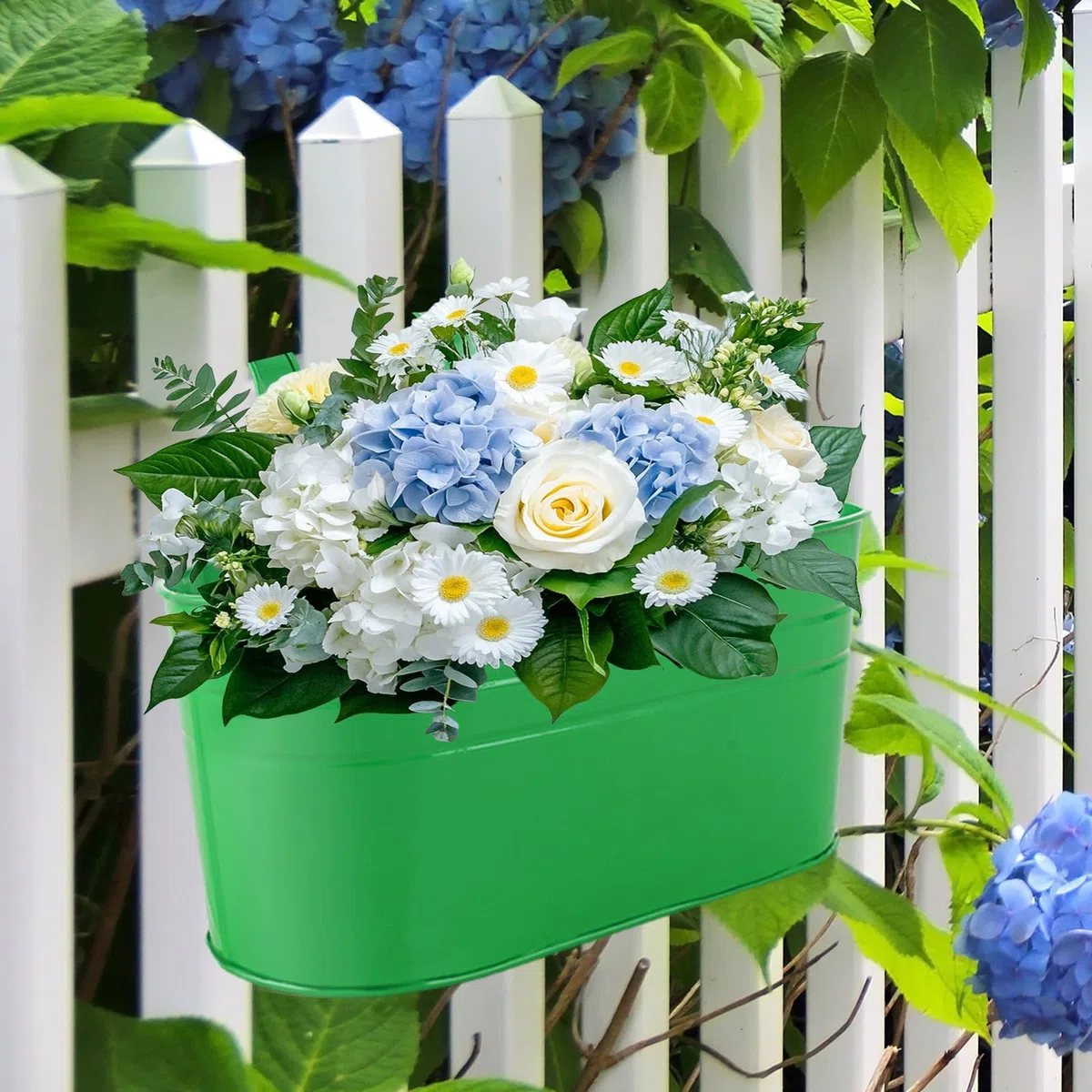 APACALI 6 vasi da fiori in metallo, da appendere, 28 cm, da appendere, con gancio rimovibile, per balcone, recinzione, giardino, 6 colori