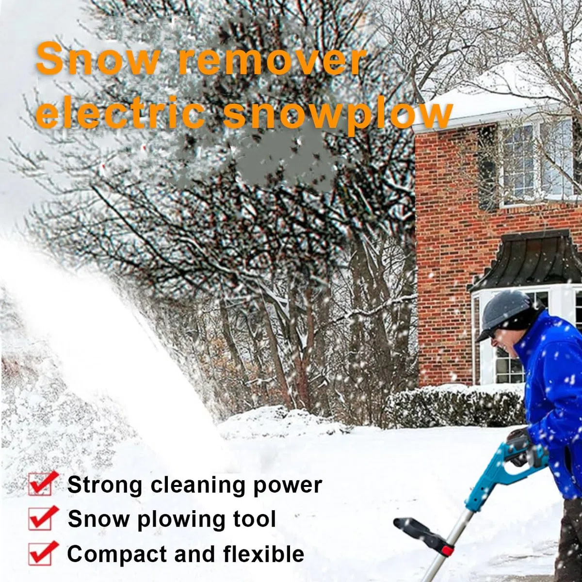 Pala da Neve Elettrica Portatile con Batteria al Litio Senza Fili, Larghezza di Pulizia 31 Cm Pala da Neve per Pulizia Rapida, Manico Regolabile 21 V/3,0 Ah per Patio Comunitario