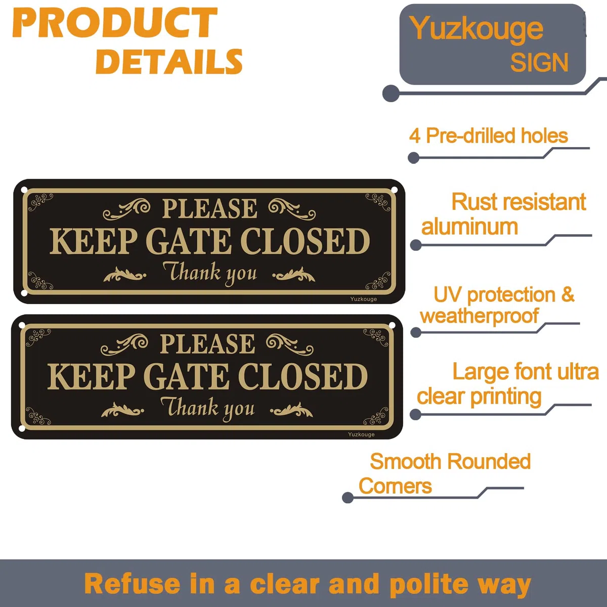 Cartello "Please Keep Gate Closed", confezione da 2, 25,4 x 7,6 cm, in alluminio antiruggine, resistente alle intemperie, resistente allo sbiadimento, facile da montare.