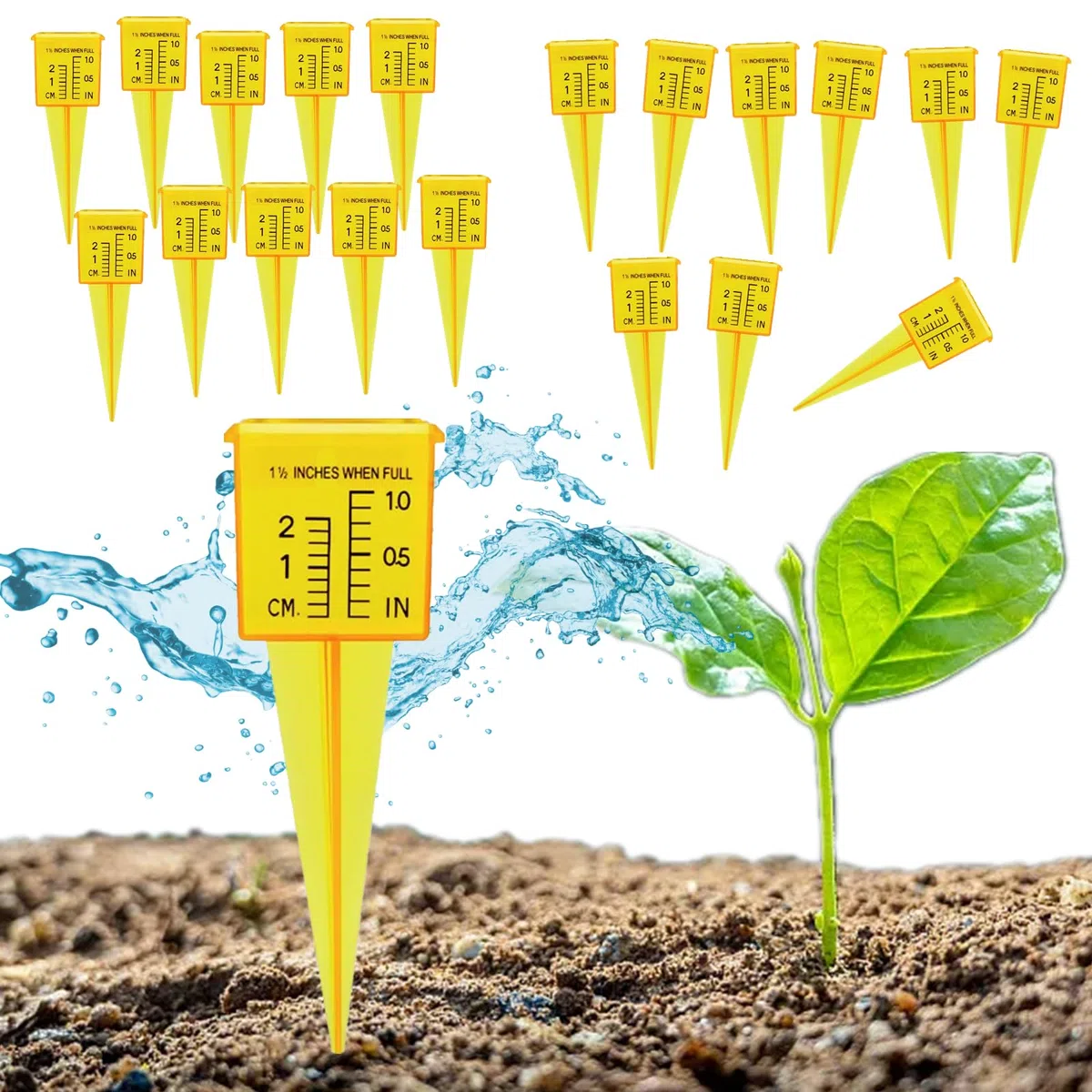 Qivine 20pcs Pluviometro da Giardino, Misuratore Pioggia in Plastica con Scala, Facile da Installare, Pluviometro Professionale per Giardino All'Aperto Fattoria, Giallo