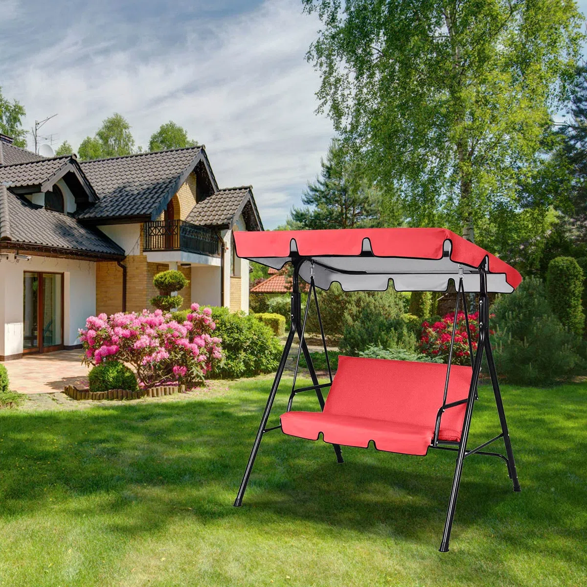 Copertura di ricambio impermeabile per dondolo da giardino, colore rosso, copertura superiore per dondolo da patio, amaca, baldacchino, 164 x 114 x 15 cm, ideale per gli appassionati di attività
