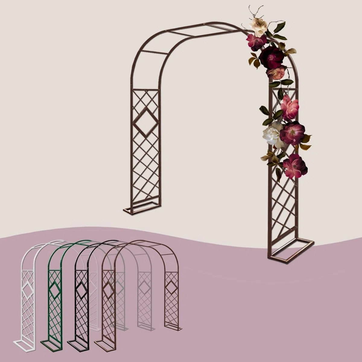 Arco in metallo marrone per piante rampicanti, addensato, decorazione per cerimonia nuziale, decorazione per prato e giardino, sfondo per feste e vacanze (W200 x H230 cm)