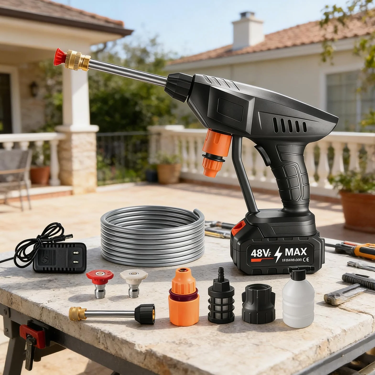 Idropulitrice Elettrica Tubo in Acciaio da 5 m | Lavatrice a Pressione per Auto Interni Esterni Casa Balcone Cortile Patio Recinzione Veicolo Bici Barbecue