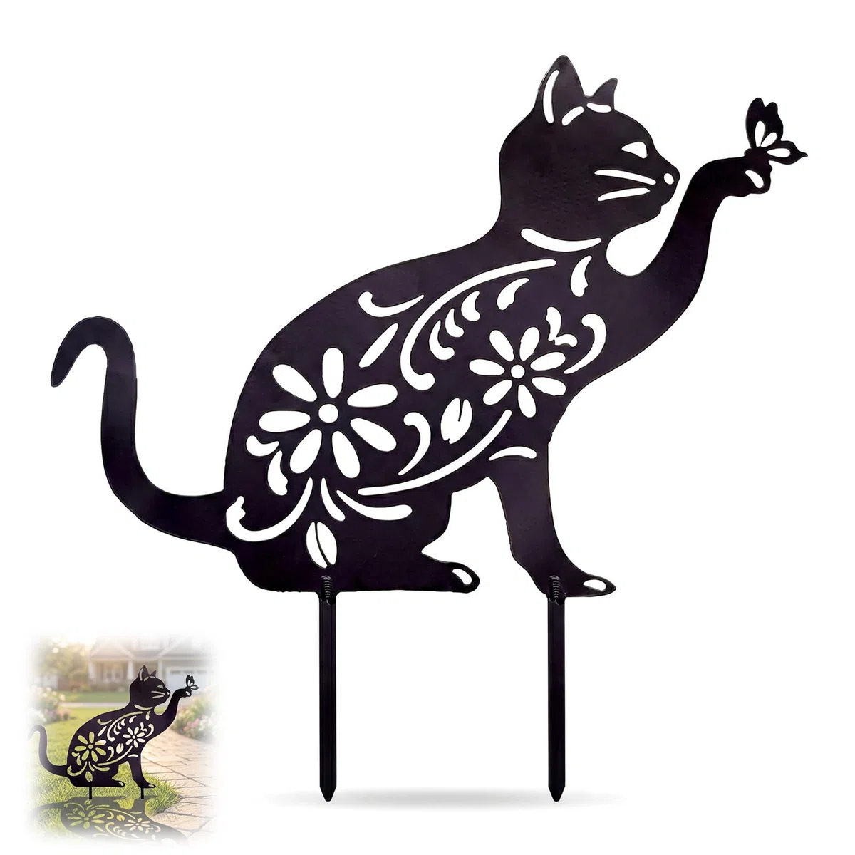 Ornamenti da giardino in metallo, statua a forma di gatto in metallo, decorazione da giardino ornamentale per decorazione