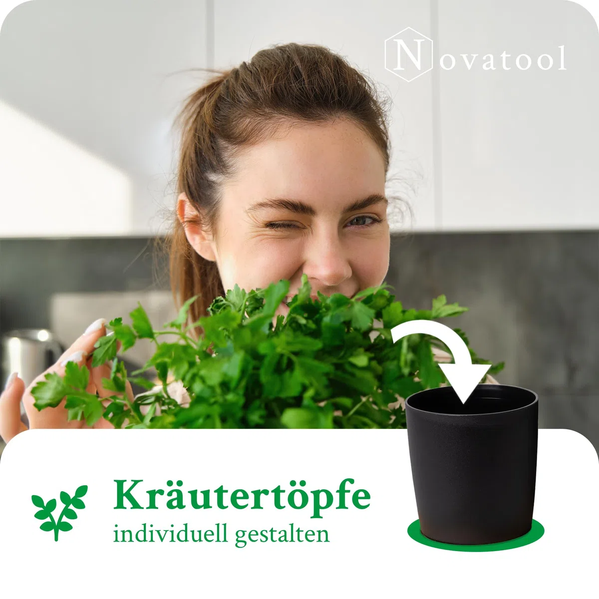 Novaliv Elegante set di 3 vasi per erbe aromatiche con base in legno per ogni davanzale, per erbe aromatiche fresche da cucina, per interni ed esterni, piante da appartamento, vaso per piante, vaso