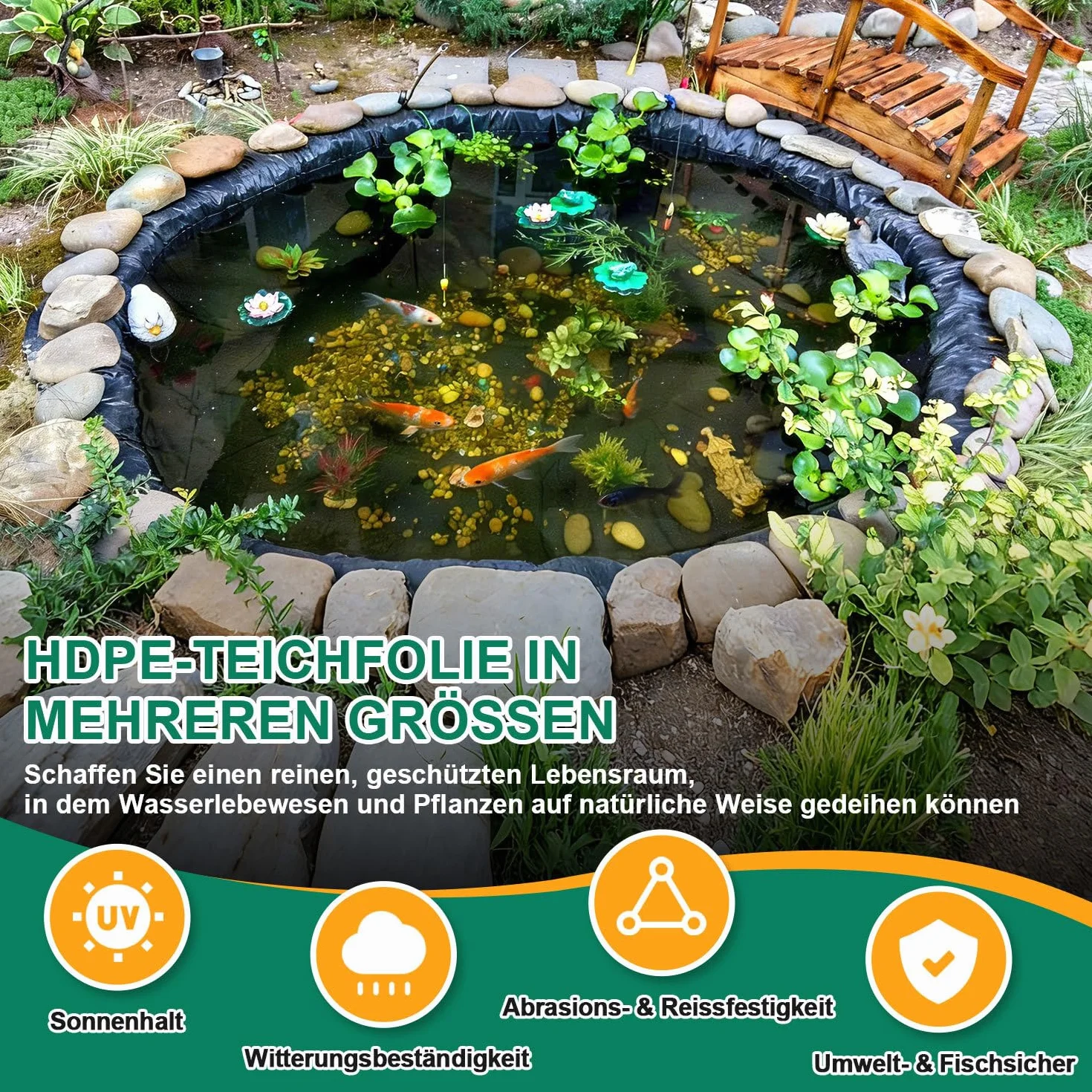Pellicola per laghetto, 2 x 3 m, in HDPE, da 0,2 mm, stabile pellicola per laghetto, aiuole rialzate, laghetti e giardinaggio