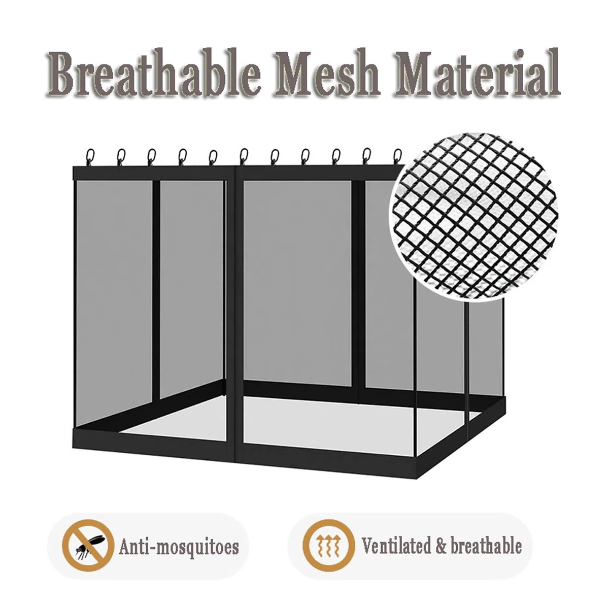 Tenda Zanzariera per Gazebo, Pareti Laterali per Pergola da Esterno, Universale Schermo Rete Giardino, Anti Zanzara Mosche per pergola, Rete Per Insetti (Black, 365x365x220 cm)