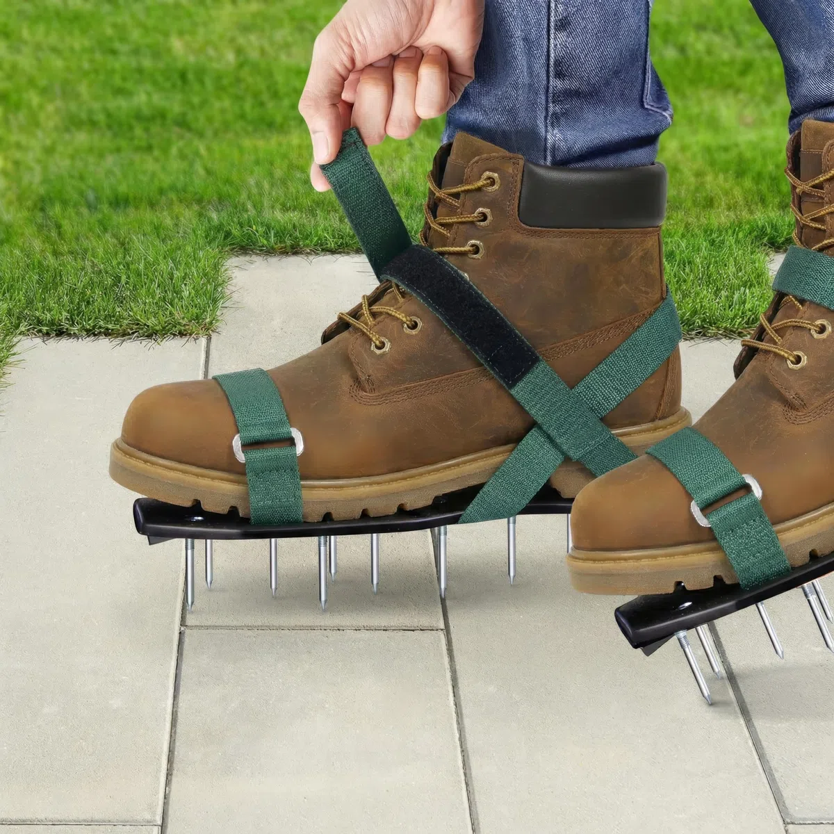 Sillar Scarpe Arieggiatore Prato 2 in 1, Scarpe Chiodate per Areazione Prato, Terreno e Giardino, Scarificatore Manuale con Chiodi 55 mm e 40 mm, per Pavimenti e Massetto, Taglie 37-48