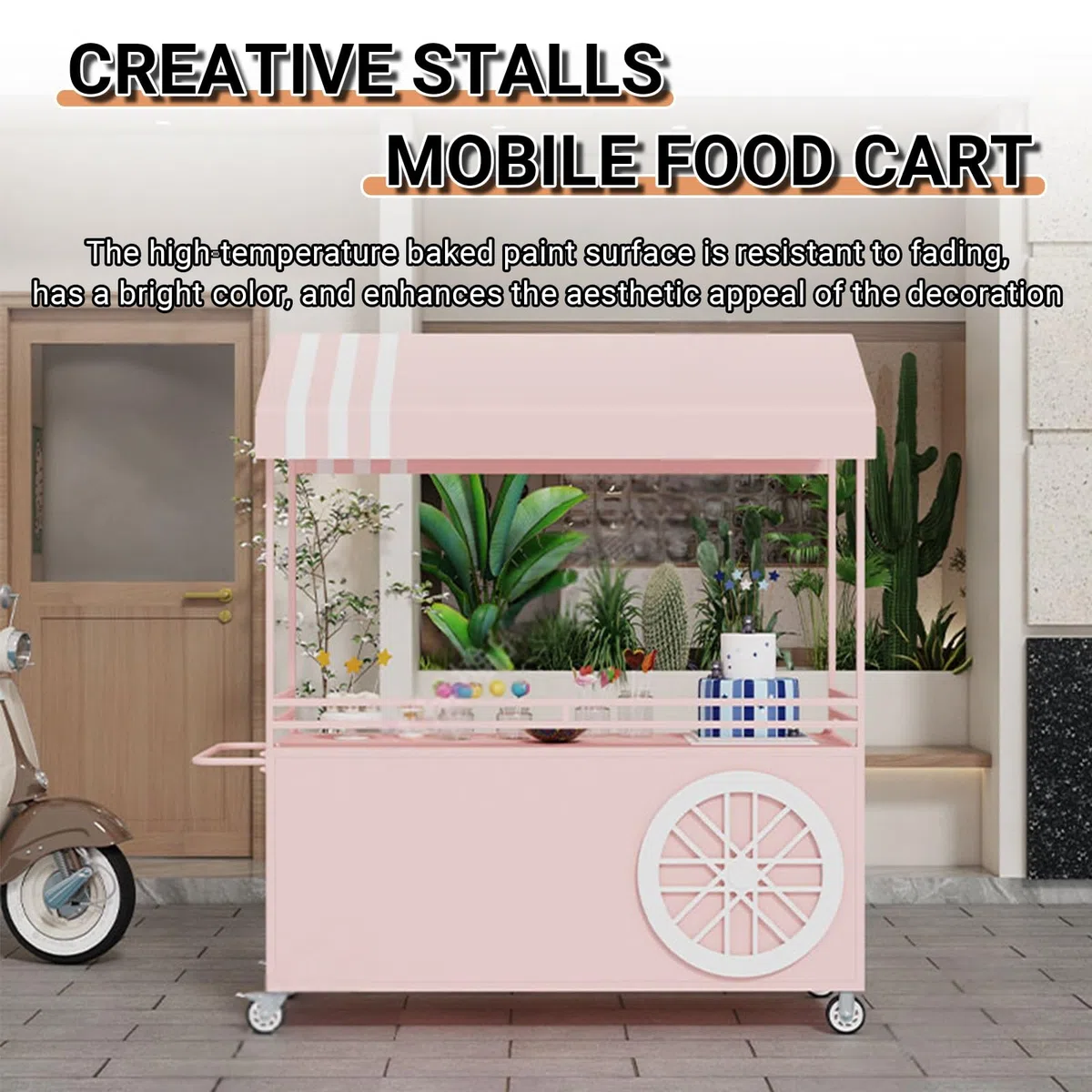 Espositore alimentare mobile con ruote bloccabili, banco pieghevole portatile, carrello con ampio spazio di stoccaggio, carro in ferro per mercati, eventi di street food e festival