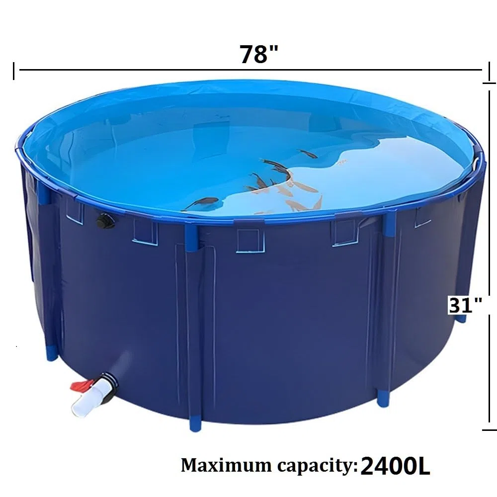 Piscina fuori terra, stagno per pesci in tela circolare ispessimento, grande stagno pieghevole in plastica resistente con staffa per irrigazione agricola di cultura koi (2 x 0,8 m)