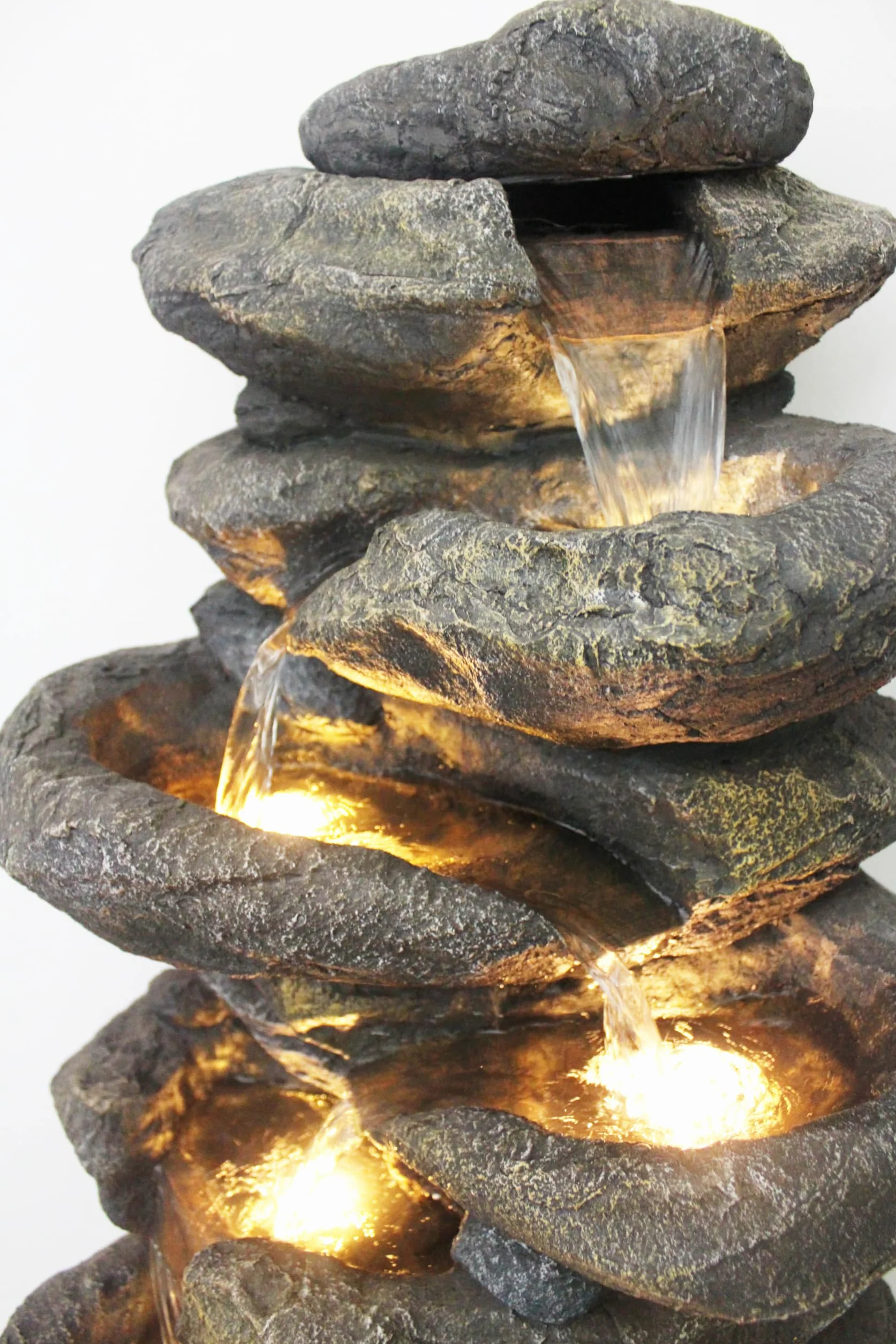 Grande Fontana da Giardino BK902 con Illuminazione LED, Fontana a Cascata in Stile Roccia, Grande Decorazione da Giardino, Aspetto in Pietra, 100 cm