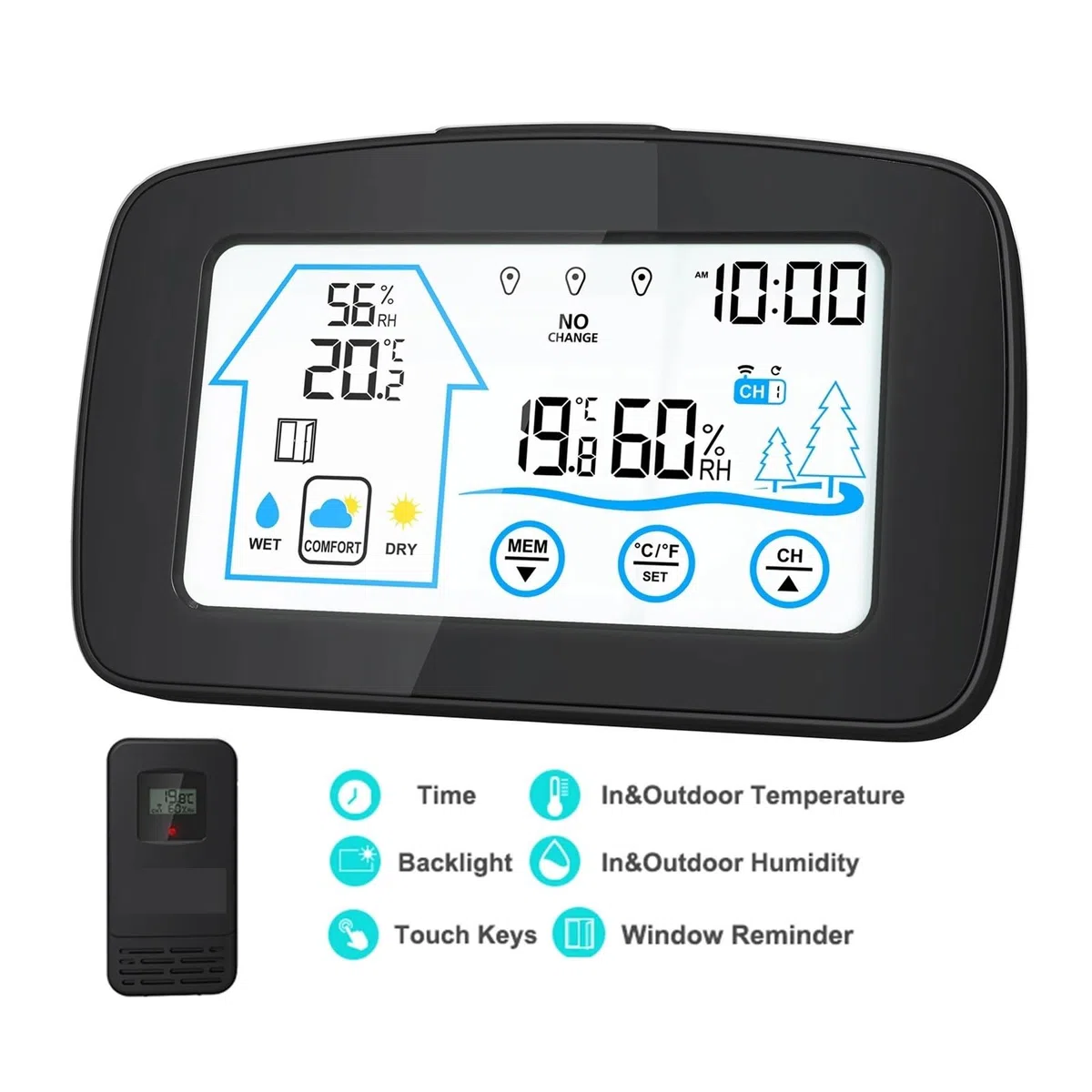 Stazione meteorologica termoigrometrica Orologi Wireless LCD per Interni ed Esterni Orologio da Tavolo con termometro con Temperatura e umidità Sveglia con Snooze