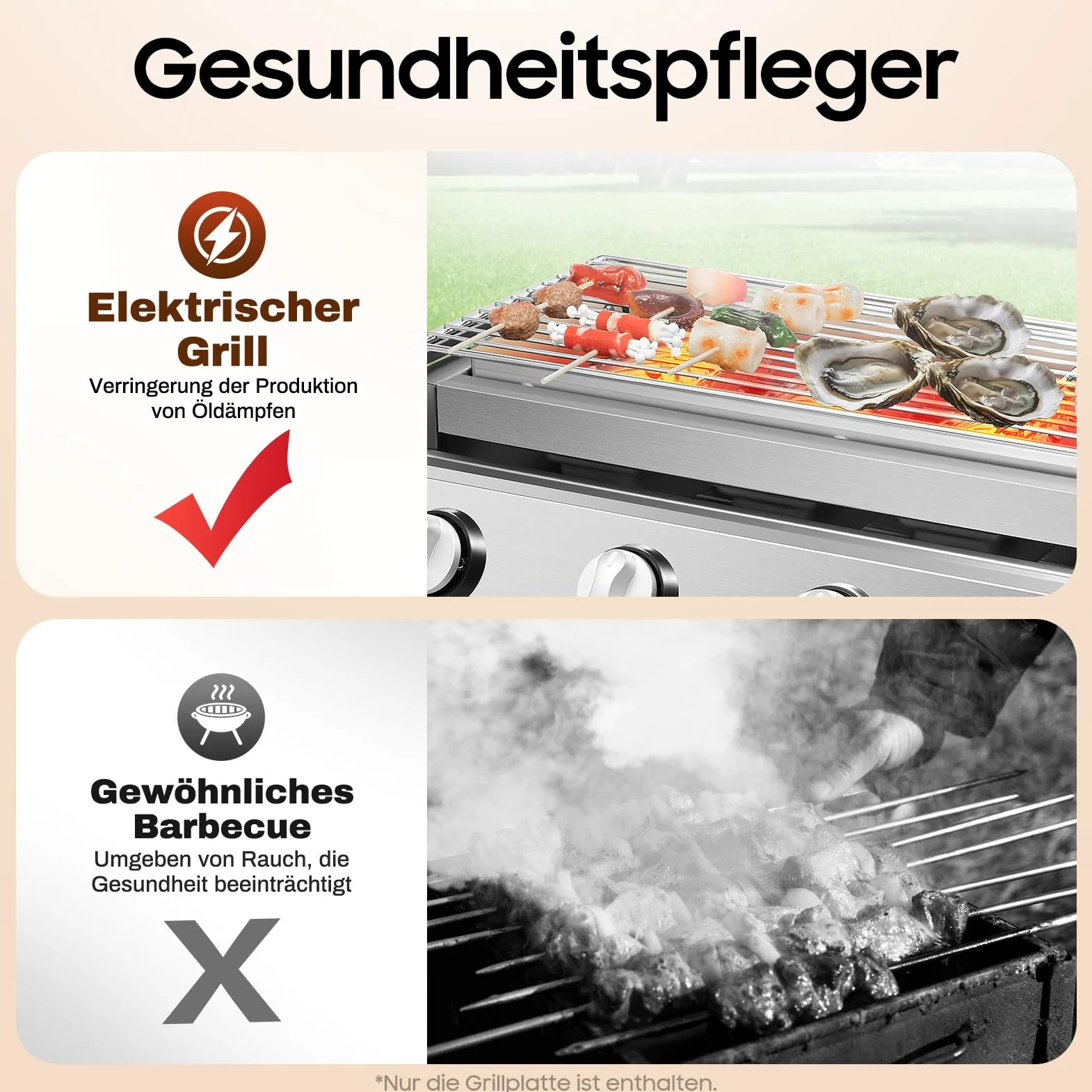 Barbecue a gas da tavolo per esterni, 4 fuochi senza fumo, in acciaio inox a infrarossi, ceramica, calore uniforme, riscaldamento rapido, balcone, giardino, terrazza, campeggio, 58 x 40 x 20 cm