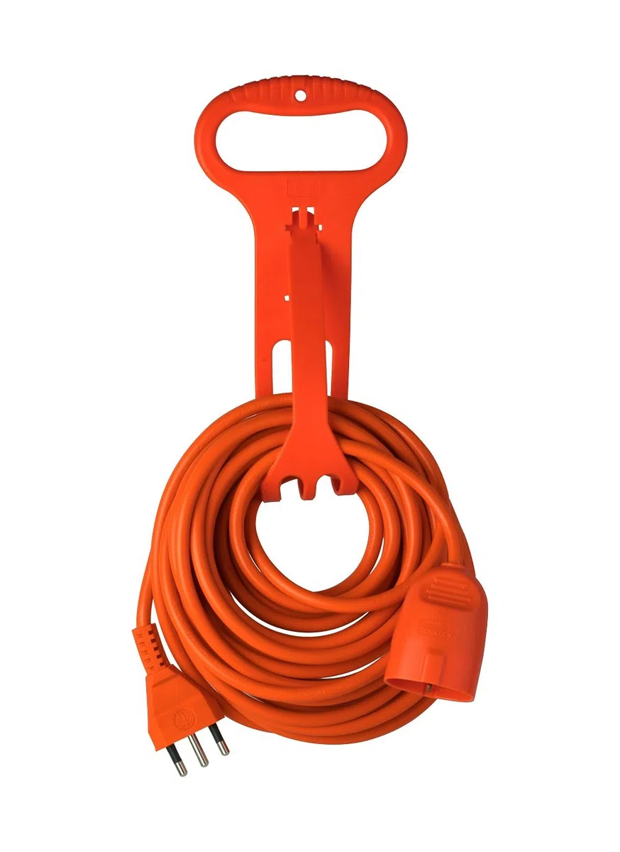 Poly Pool PP0379.30 Prolunga da Giardino Con Pratico Supporto Spina Grande 16 A, Presa Pluristandard Sezione Cavo 3 x 1,5 mm² Arancio, 30 Meter