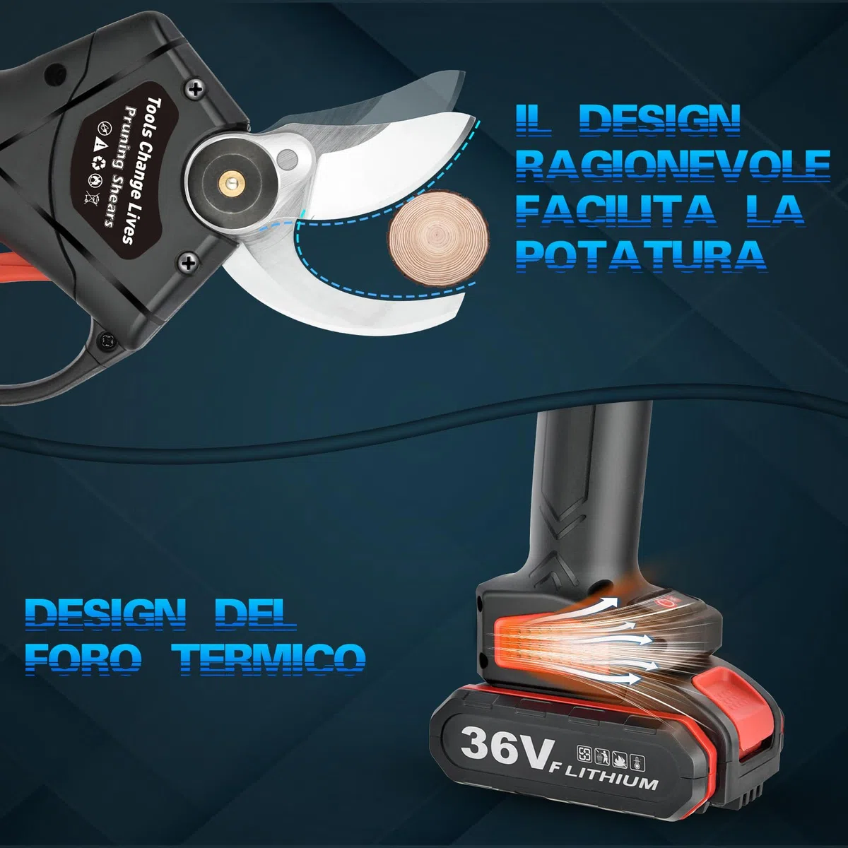 Forbici e Cesoie per Potatura 30mm con 2 Batterie | Forbici Potatura Elettriche, Forbici Giardinaggio Portatile Strumento Cordless Professionale per Albero Rami Arbusti