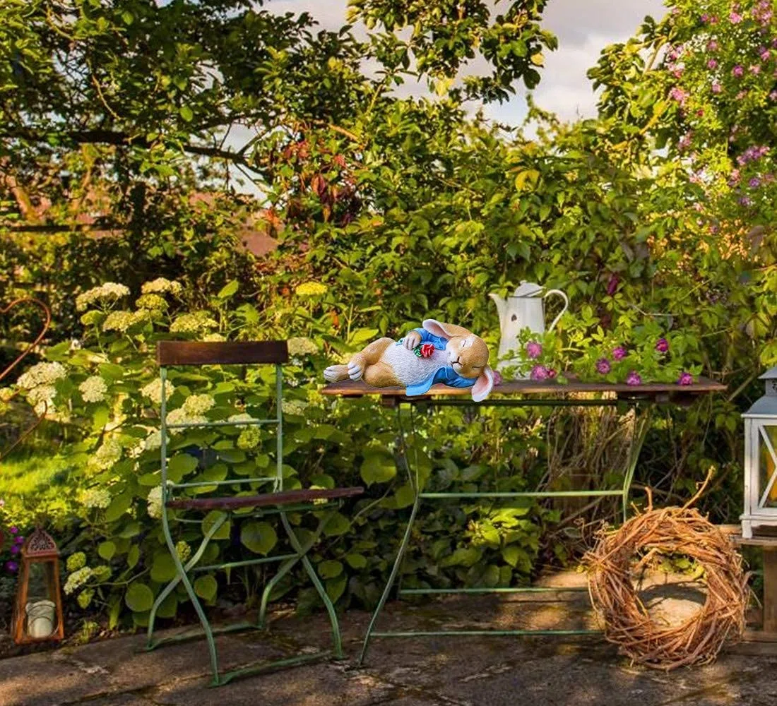 iRonrain Statue da Giardino Coniglio, Coniglietto Fantasia Decorazioni d'Arte per Esterni Statuette di Animali Ornamento per il Giorno del Ringraziamento per Natale