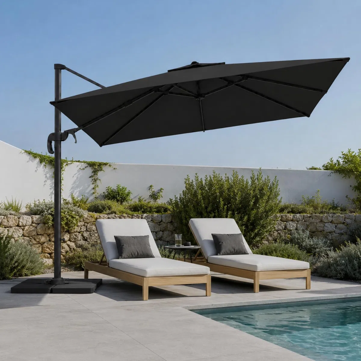 Ombrellone 3x3 M Giardino Braccio Retrattile Per Esterni Piscina Gazebo Terrazze Bar Hotel In Acciaio Inossidabile Braccio Rotabile 360° Telo Impermeabile Nero