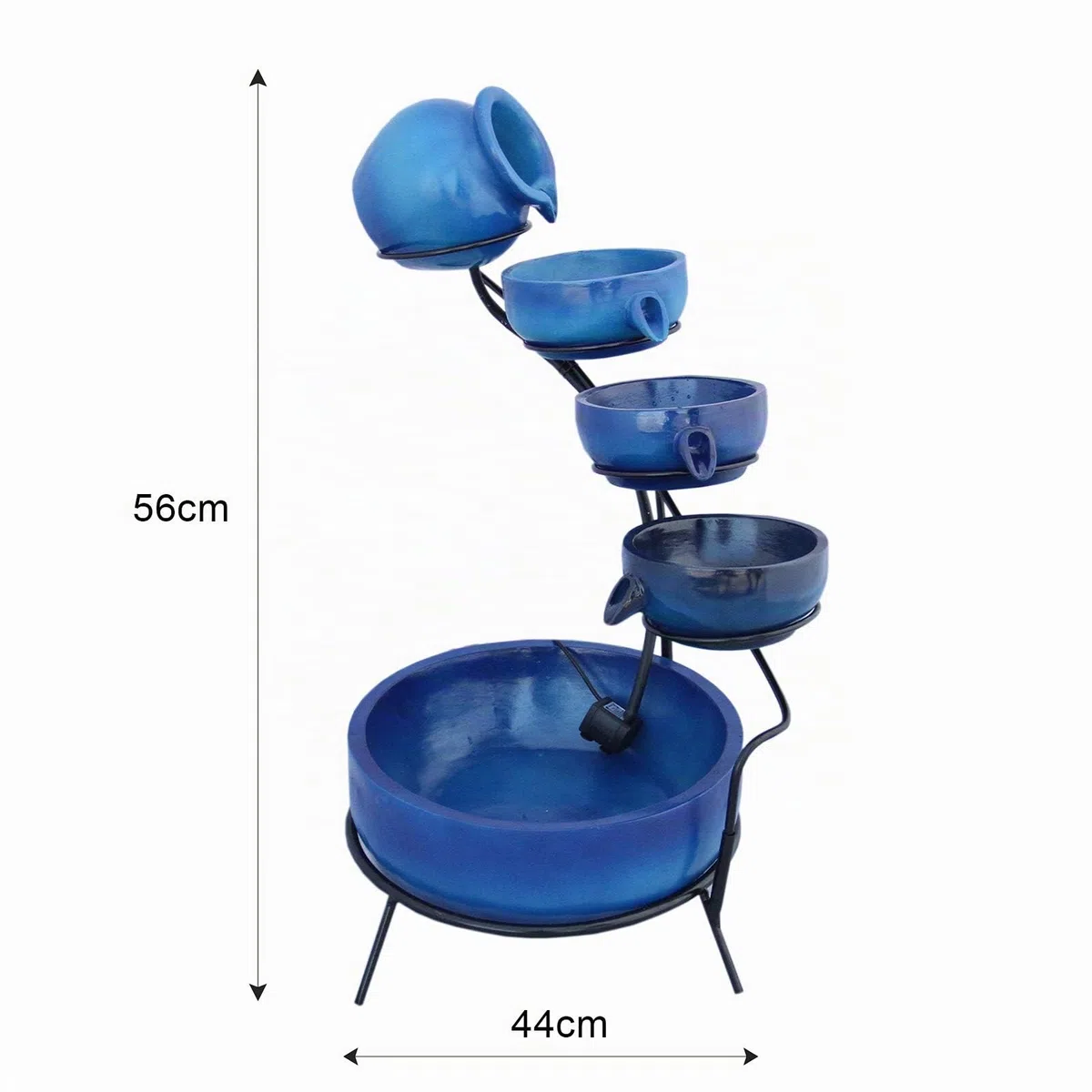 MonsterShop - Fontana Solare a Cascata da Giardino con Batteria di Supporto da 6 Ore Fontanella con Pannello Solare e Picchetto Fontanella a Vasi Fontana con Ciotole - Blu