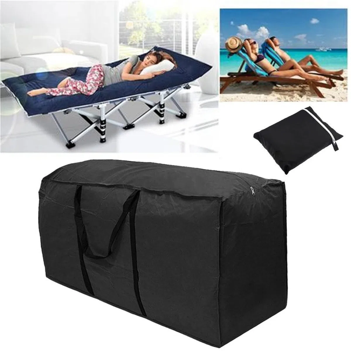 Borsa portaoggetti for cuscini for mobili da giardino for esterni resistente in tessuto Oxford impermeabile Patio esterno Per Cuscini(Black yellow,122 * 39 * 55cm)