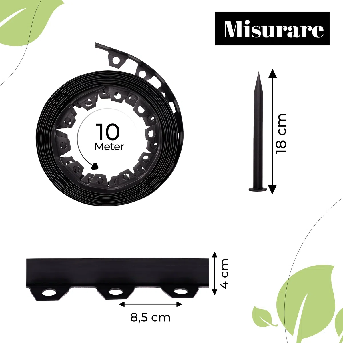 GARDENIX LineBORDER flessibile in plastica Bordo per prato in, 20 ancoraggi a terra, lunghezza 10 m, altezza 4 cm, Nero