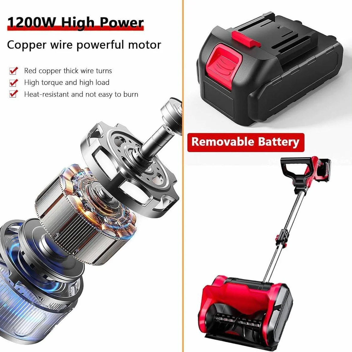 Pala da Neve Senza Fili, spazzaneve Elettrico a Batteria da 20 V, spazzaneve con direzione Regolabile, Batteria da 4,0 Ah e Caricabatterie rapido Inclusi, B