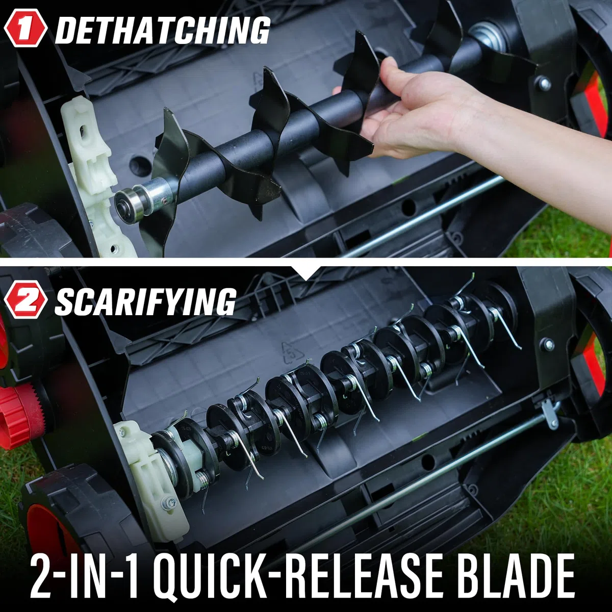 MZK Dethatcher e scarificatore elettrico 2 in 1 da 13 A da 38,1 cm, con borsa di raccolta rimovibile da 38 cm, altezza regolabile in 5 posizioni, mantiene la salute del prato