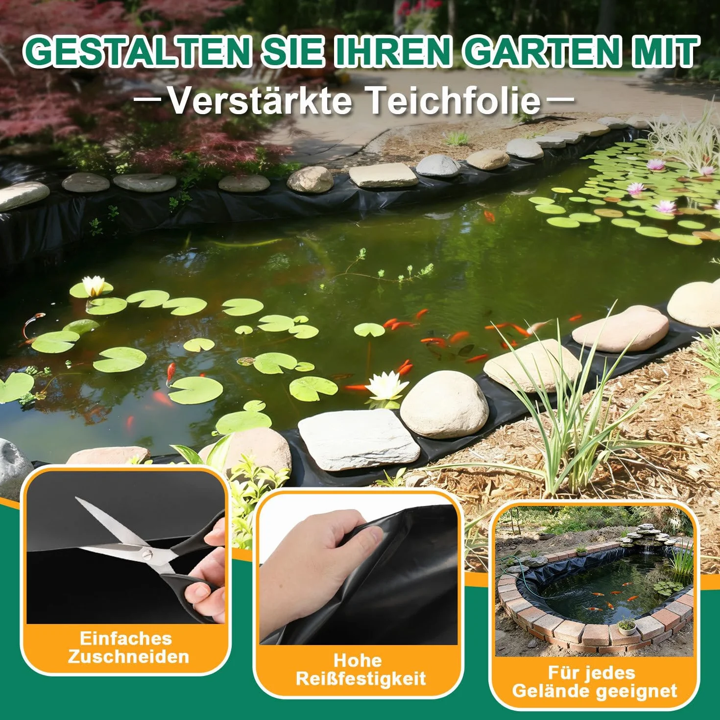 Pellicola per laghetto, 2 x 3 m, in HDPE, da 0,2 mm, stabile pellicola per laghetto, aiuole rialzate, laghetti e giardinaggio