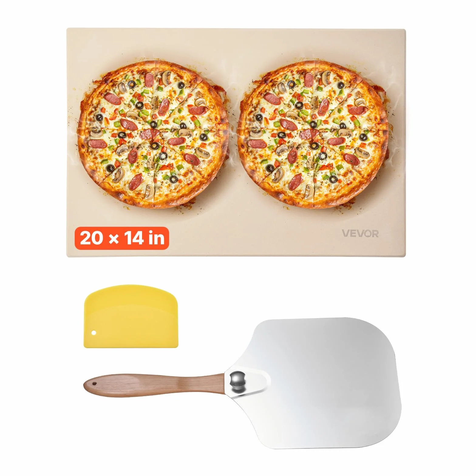 VEVOR Pietra per Pizza, Pietra da Forno per Pizza Rettangolare in Cordierite da 508 x 355 x 15 mm, con Pala in Alluminio, Cordierite Resistente al Calore, per Forno da Cucina, Cottura di Pane