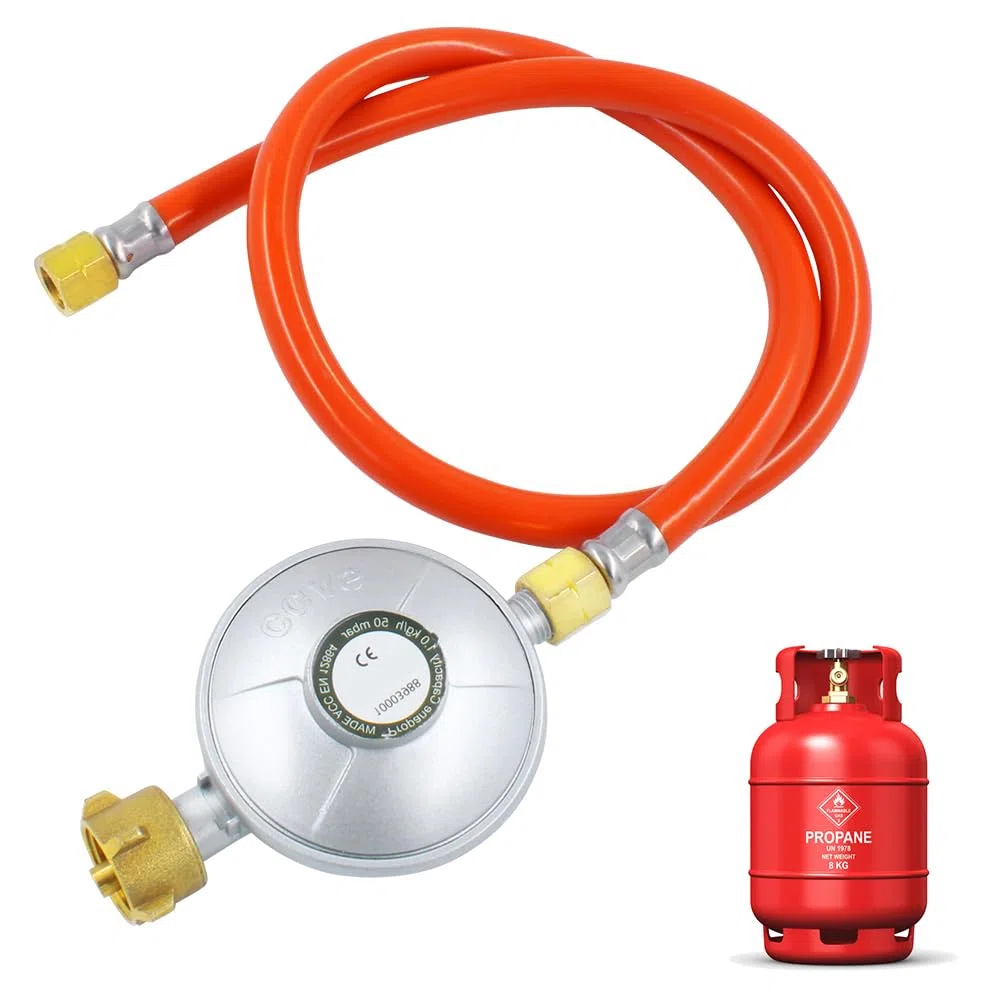 Set di riduttori di Pressione 50 mbar, 150cm Tubo del Gas, regolatore,per fornelli a Gas, Barbecue a Gas o paellagrills