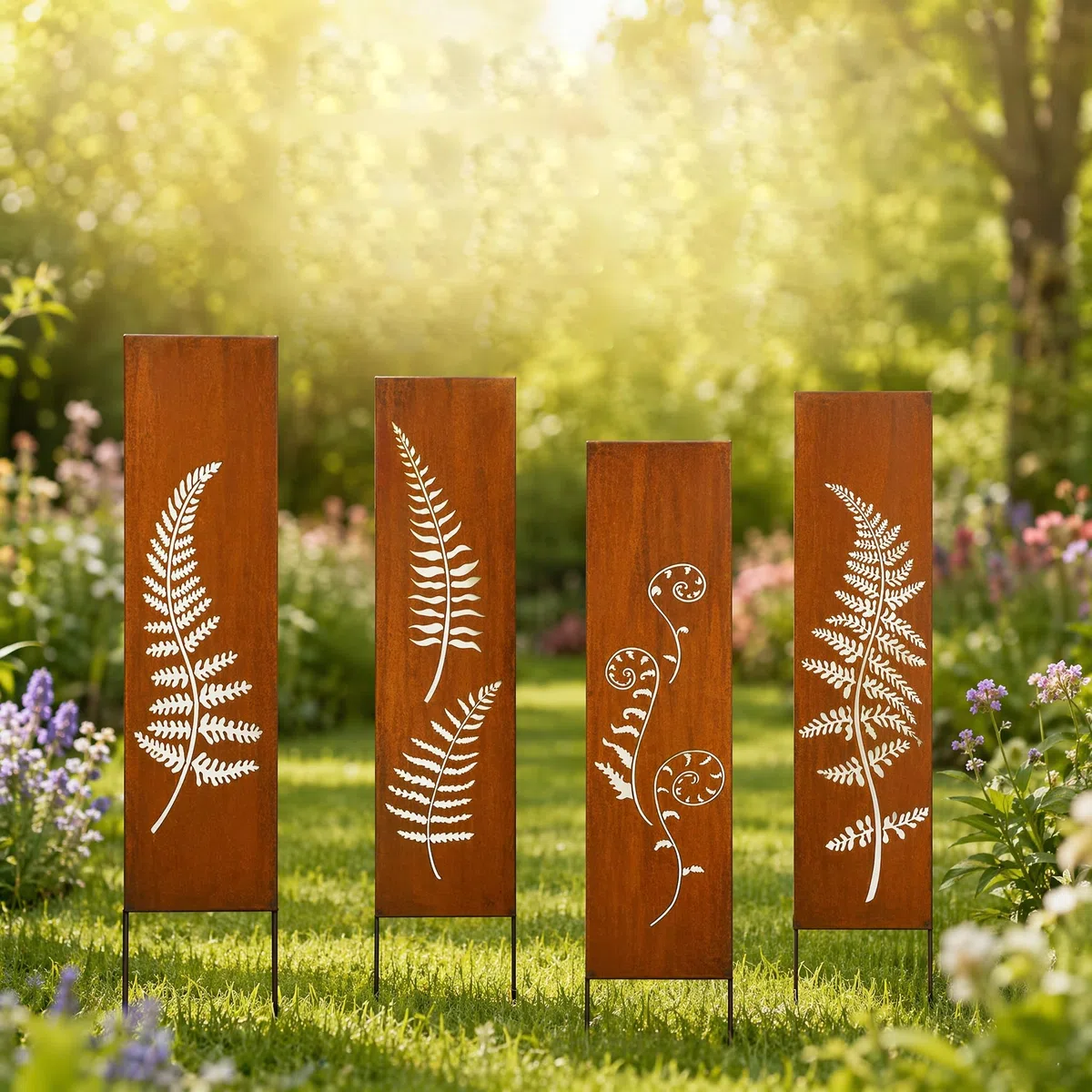 Frangivista in metallo, 4 x 11 cm x 44 cm, effetto ruggine per giardino, protezione da sguardi indiscreti, per giardino, in acciaio corten, protezione da sguardi indiscreti