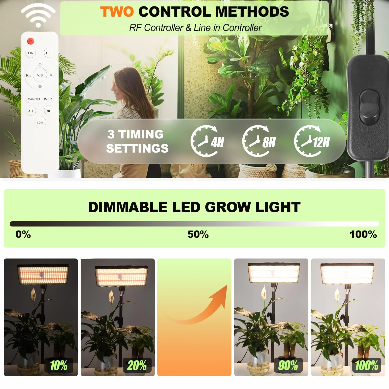 MICCYE Lampada per Piante 286 LEDs Dimmerabile Luce di Coltivazione a UV-IR Spettro Completo con Timer 4/8/12 Ore Lampada da Coltivazione con Treppiede Grow Light