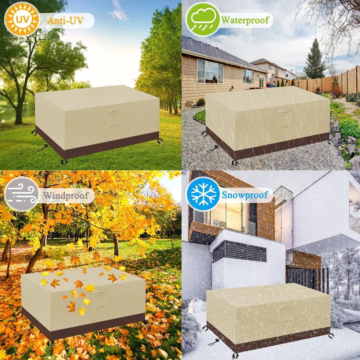 420D Copertura per Tavolo da Giardino ，Rettangolare Protezioni Impermeabili, Traspiranti, Antipolvere e Resistenti ai Raggi UV per Coperture per Mobili da Giardino