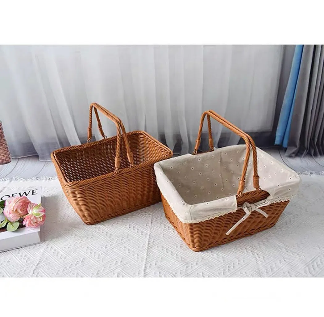 RT&BS Grande Cestino da Picnic in Vimini con Fodera, Cesto Della Spesa in Vimini con Manici, Cestini Pasquali, Cesti Riutilizzabili Intrecciati a Mano per Picnic, Spesa, Conservazione, Raccolta (G)