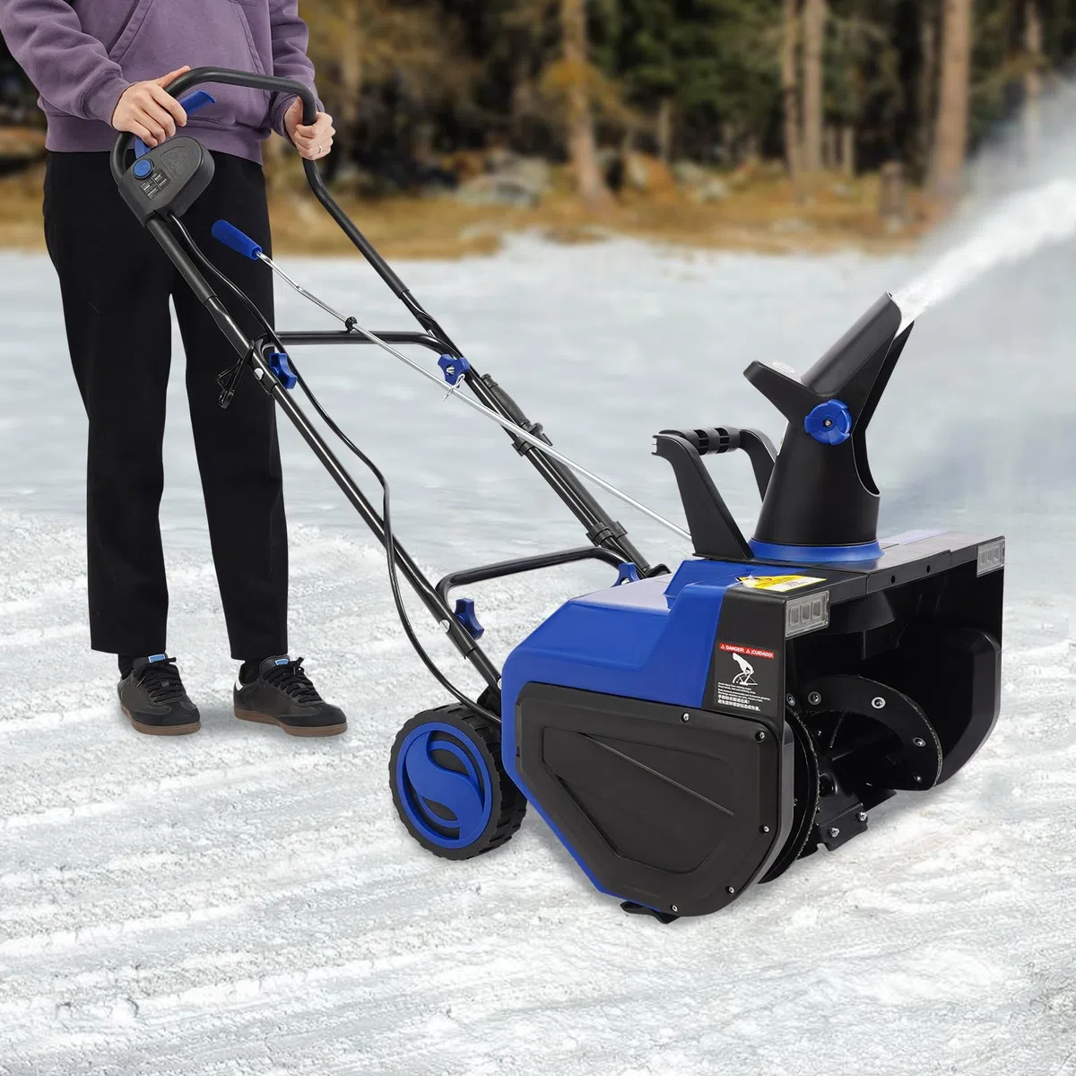 Soffia neve elettrico 2400W, spazzaneve elettrico con larghezza di lavoro 56 cm, getto di neve 7,6 m e illuminazione LED, dispositivo per rimuovere la neve in manganese-acciaio per cortile e