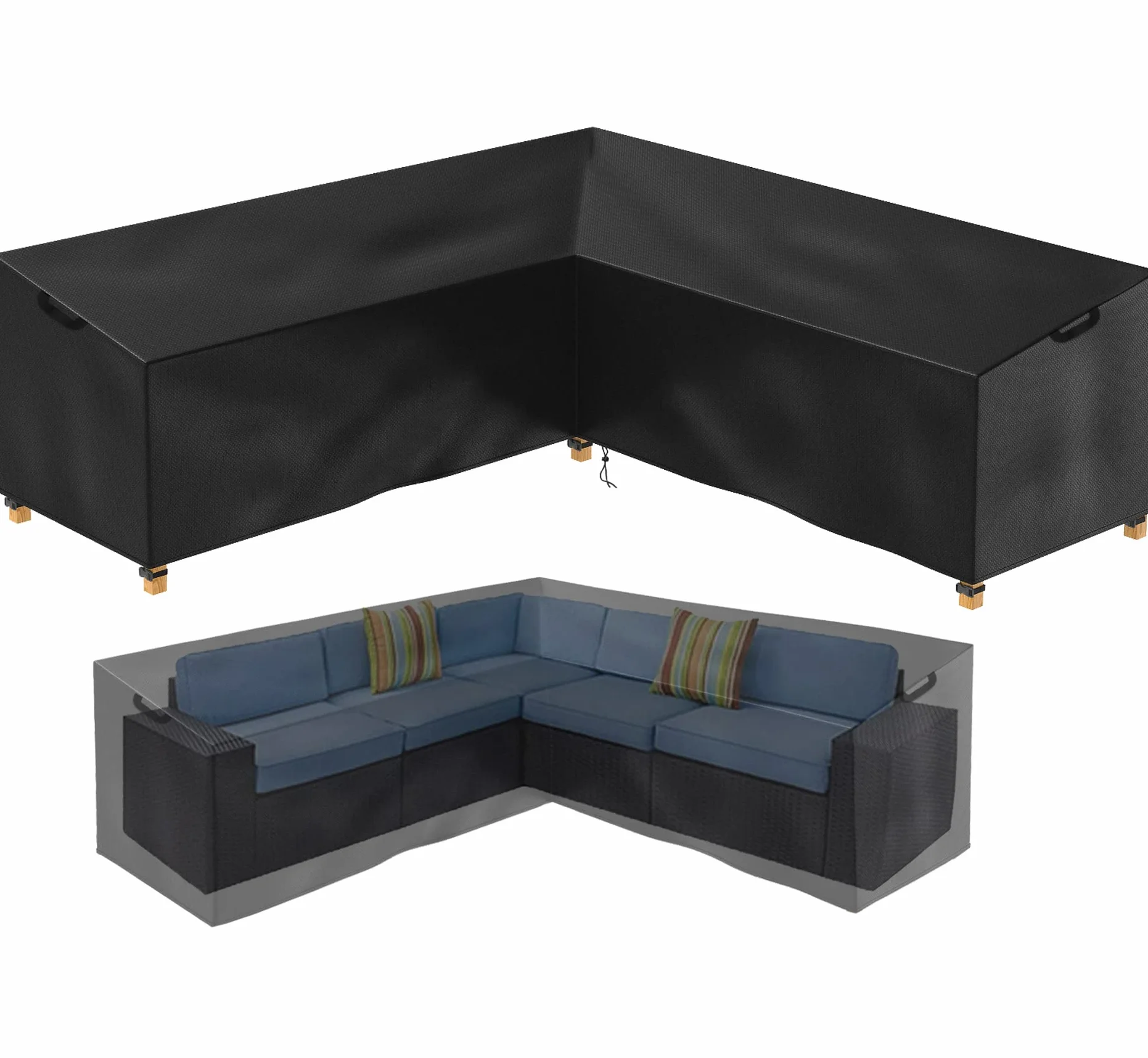 Copertura per mobili da Giardino a Forma di L, Impermeabile, in Rattan, per mobili da Giardino, Copertura per Divano ad Angolo, Gruppo Salotto ad Angolo, mobili Lounge, 215 x 215 x 80 x 85 cm