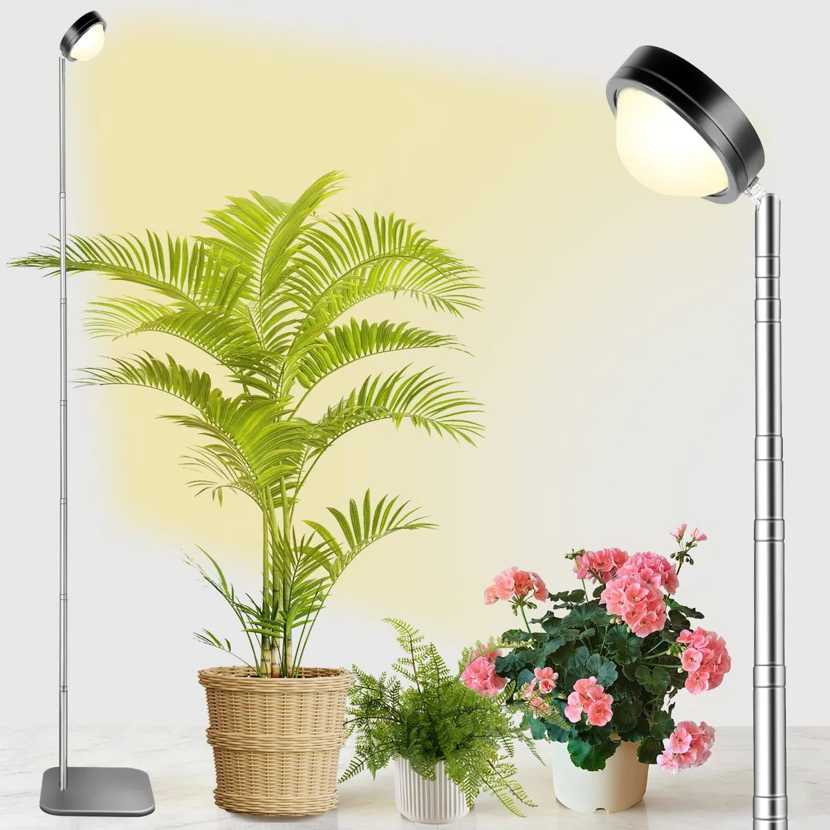 Lampada per Piante con Lente Ottiche Luce di Coltivazione con Timer 6/12/18 Ore Lampada da Coltivazione a Spettro Completo con Base Regolabile in Altezza Luce di Crescita per Piante