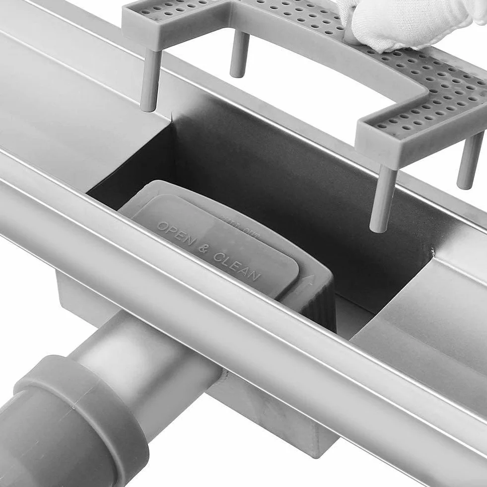 AICA ITALY Canale per Doccia con Sifone, Canale di Scolo con Dispositivo Deodorante e Filtro per Capelli, Canalina di Scarico a Pavimento 80 cm, Griglia con Disegno di Cavi Rontondi, Rettangolo