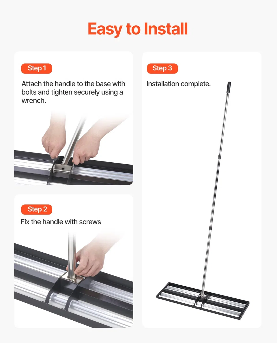 VEVOR Rastrello Livellatore per Prato con Rullo in Acciaio Inox da 254x914 mm, Strumento da Giardinaggio Livellante per Terreno con Manico Regolabile da 213 cm, per Giardino Fattoria Campo da Golf