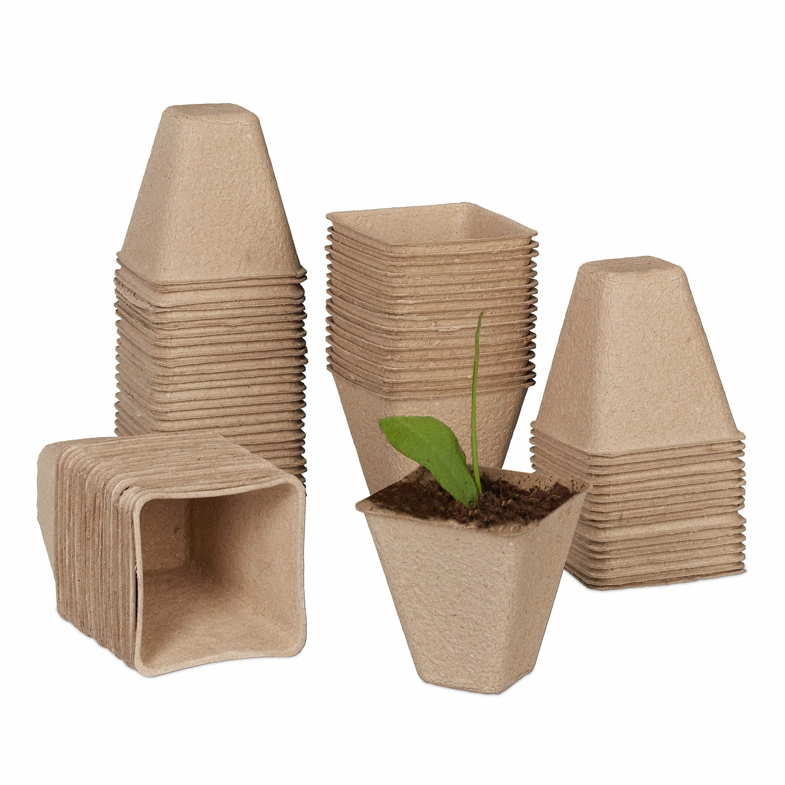 Relaxdays Set da 80 Vasetti per Piantine, Biodegradabili, da Torba, Quadrati, Vasi Carta, HxLxP: 8 x 8 x 8 cm, Naturale