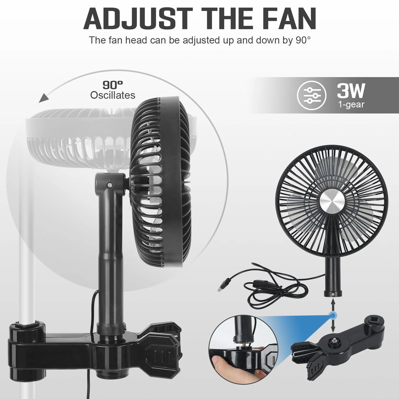 Grow Ventilatore con Clip,Protezione Oscillante,Motore EC,Ventola per Tenda da 3W,Diametro 17cm Clip Fan Grow Tent con Cavo di Prolunga 2m,Adatto per Piccole Serre