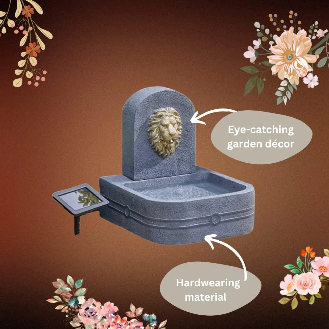 Garden Mile Lions Head Cascade ad energia solare giardino fontana solare grigio acqua fontana per interni ed esterni cascata ornamentale cascata per giardino, casa, prato, patio, terrazza