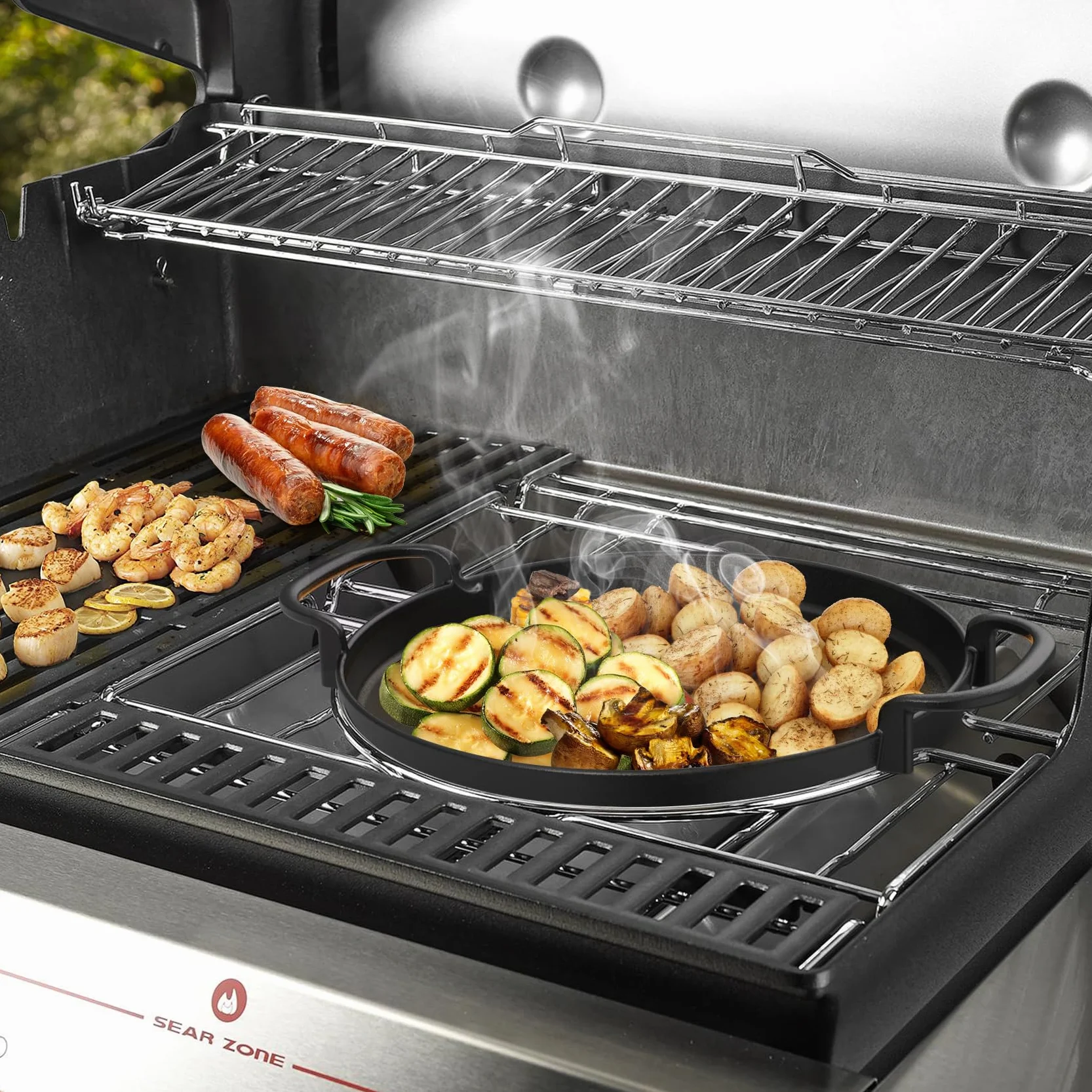 Onlyfire Piastra in ghisa per 57 cm Weber Original Kettle Premium Griglia a carbone | Gourmet Barbecue Sistema Ø 30.5cm, Inserto bbq Piastra per weber 7421