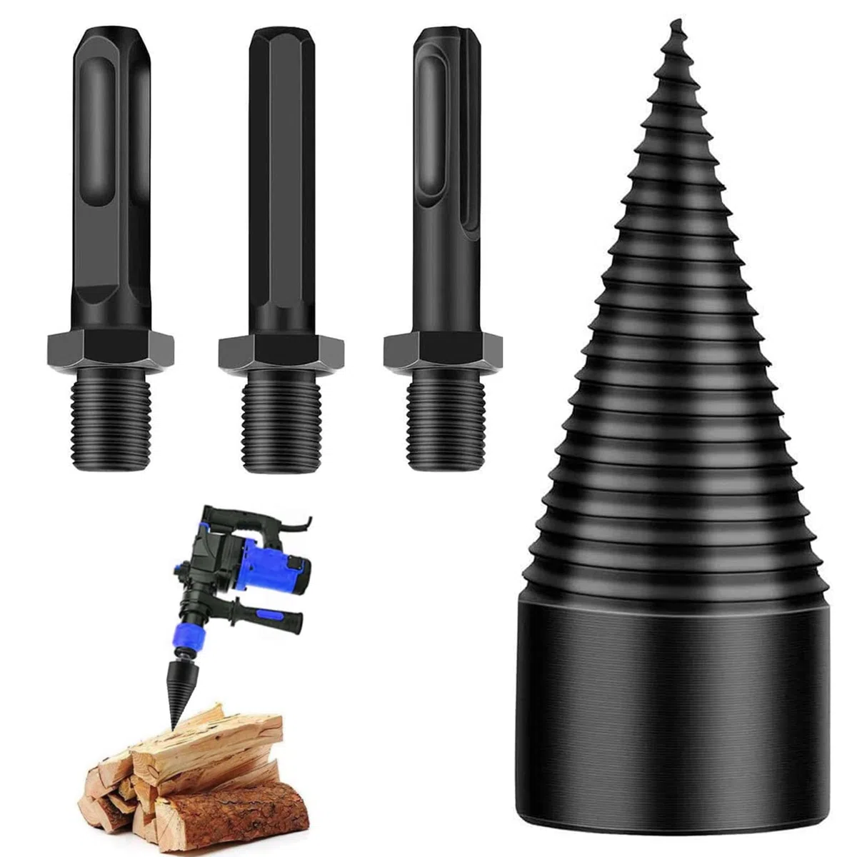 42 mm Spaccalegna Cono di Legno,Cono per Vite Spaccalegna,con 3 Manici,Trapano per Cono,Trapano ad Alte,Trapano per Legna da Ardere,Spaccalegna per Legno,Spaccalegna Elettrico
